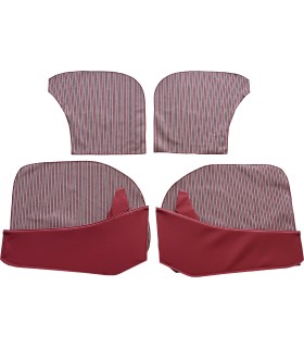 vide poches avant en skaï rouge avec fonds de porte en tissu rayé rouge - 4CV